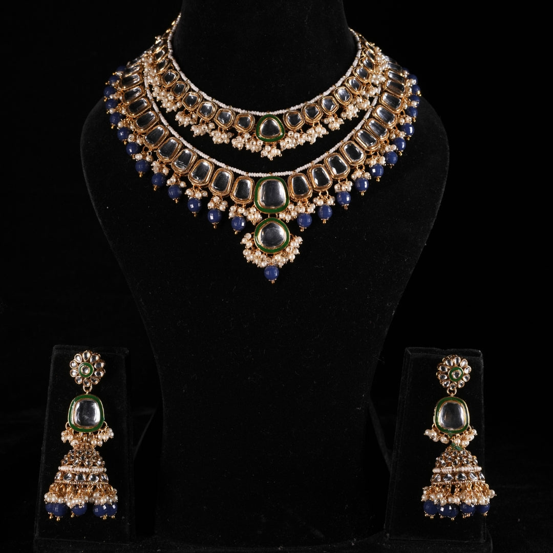 "AMIRA" Berry Blue Double Kundan Set