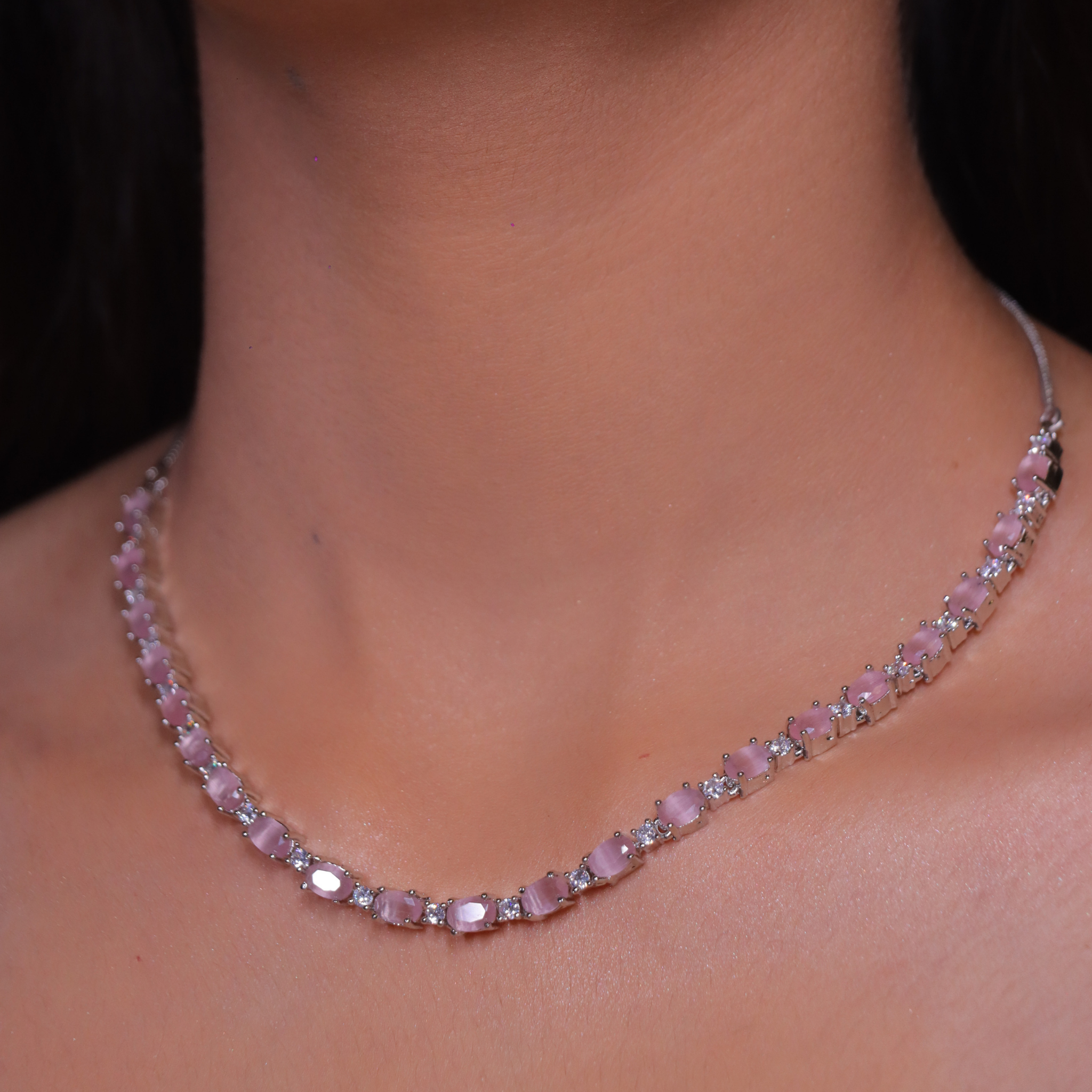 baby pink stones and diamond necklace set for parties