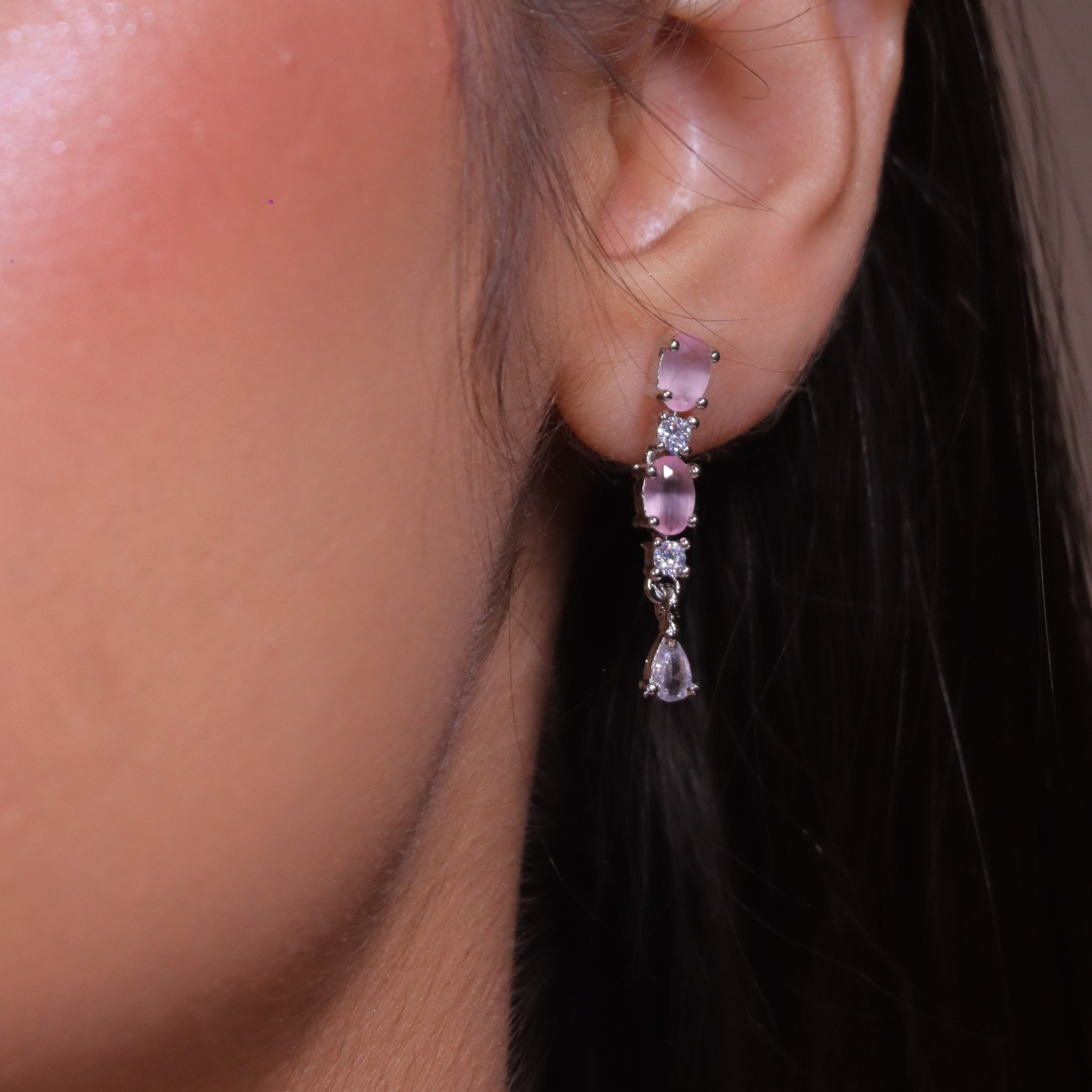 baby pink stone and diamond accent earrings with necklace set