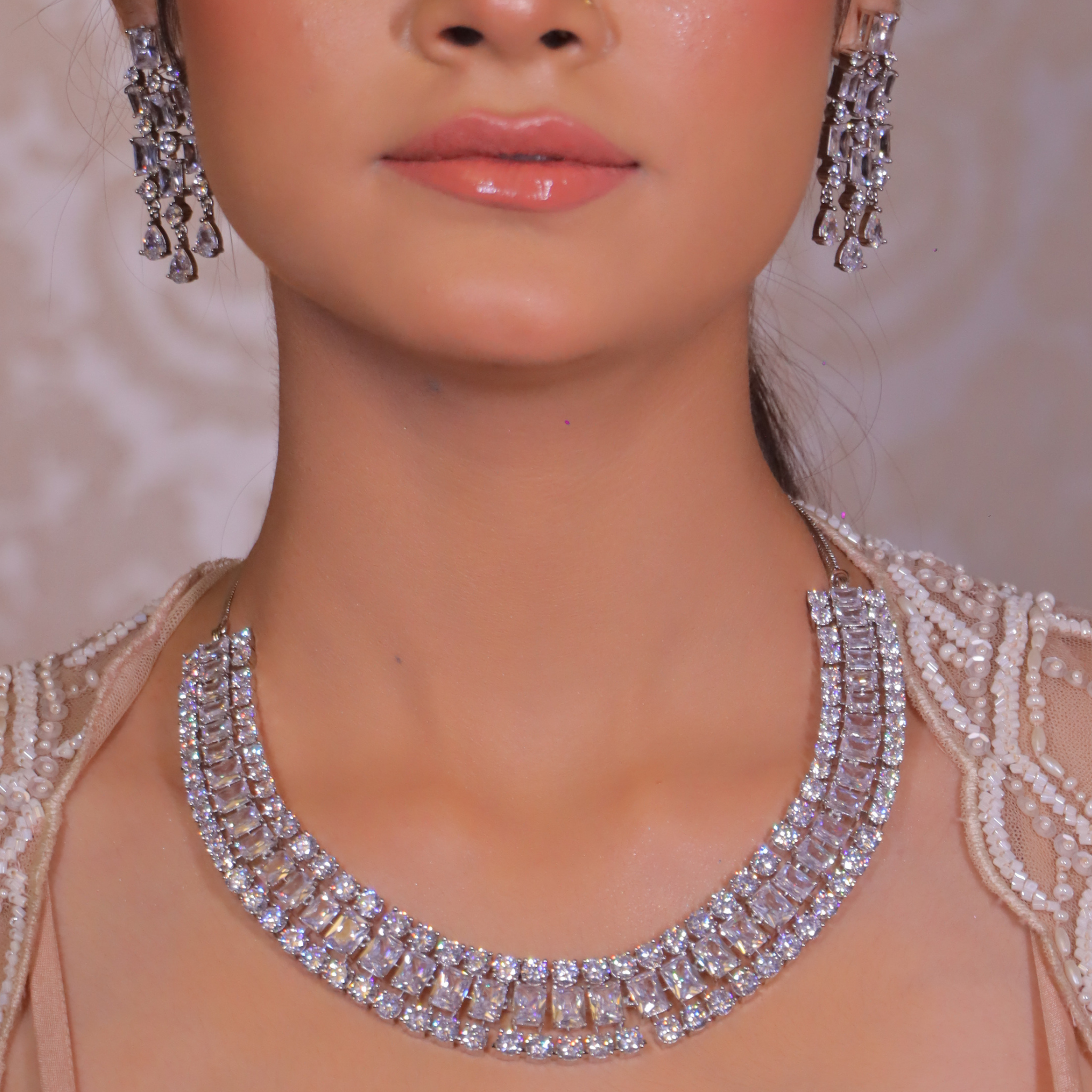 plush diamond necklace and earrings set