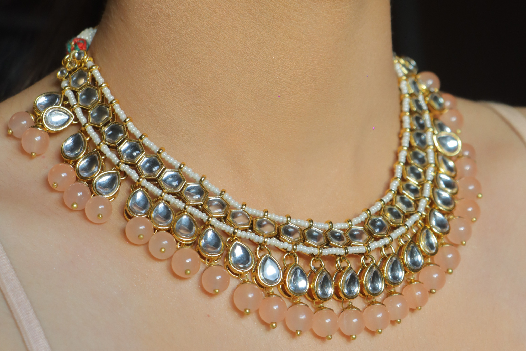 pastel pink stones kundan set