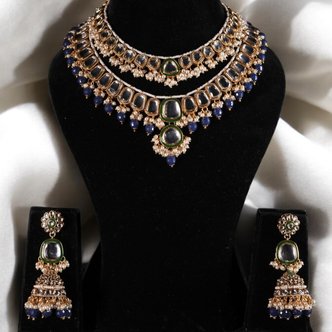 "AMIRA" Berry Blue Double Kundan Set