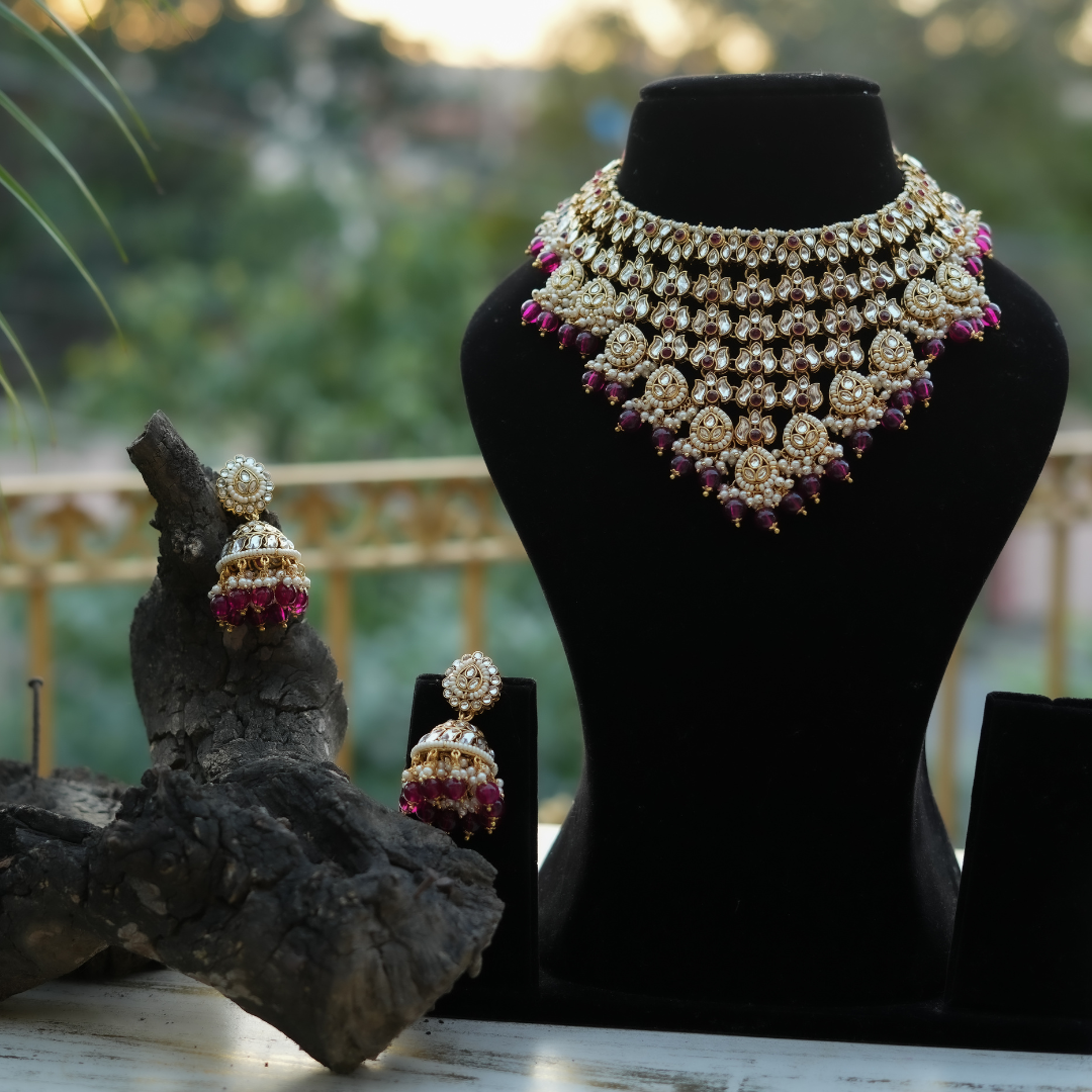 maroon coloured traditional kundan set