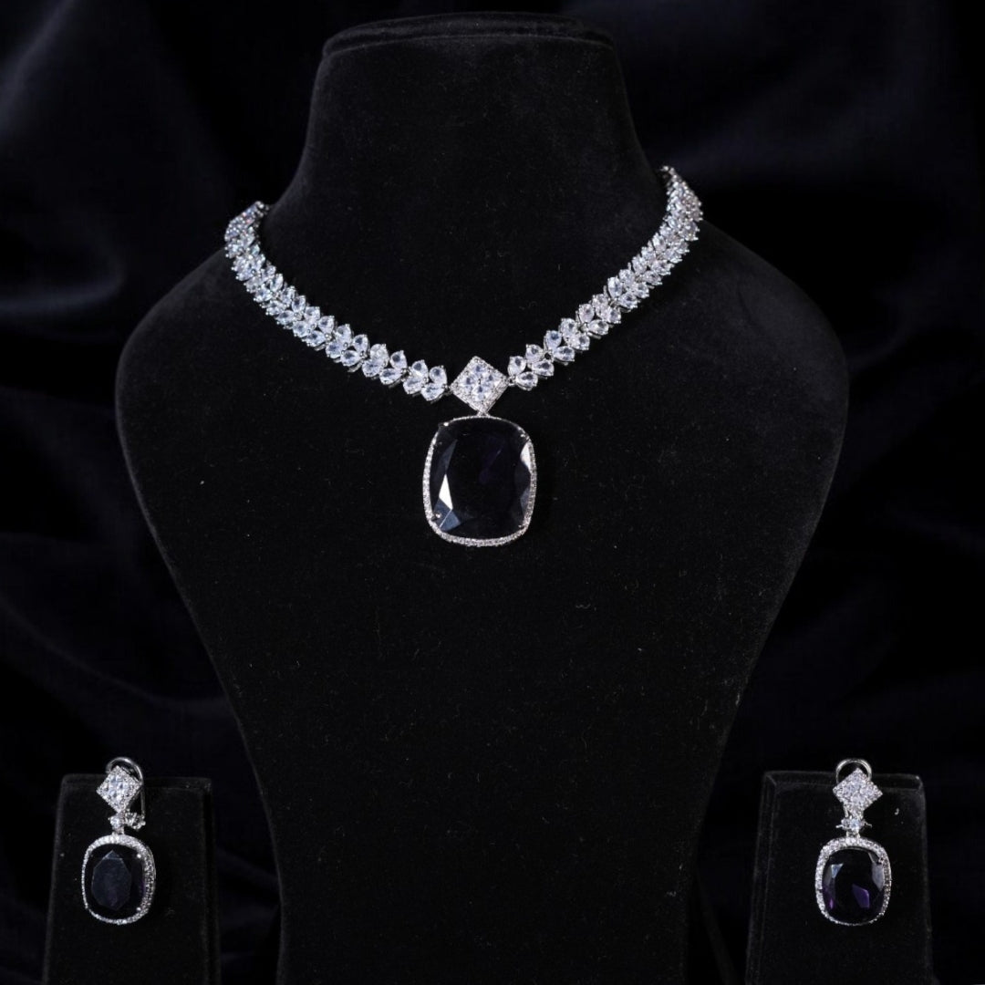 amethyst diamond necklace set with earrings for parties and cocktails