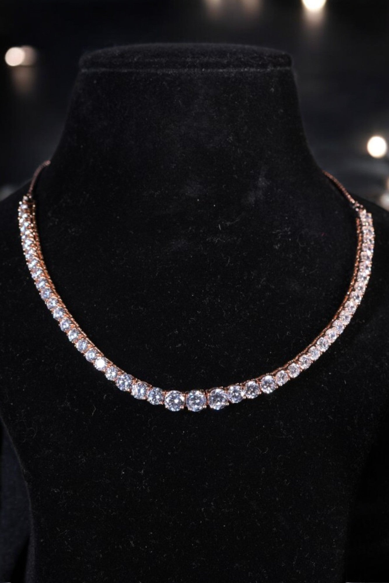 Rose gold diamond tennis necklace set with earrings