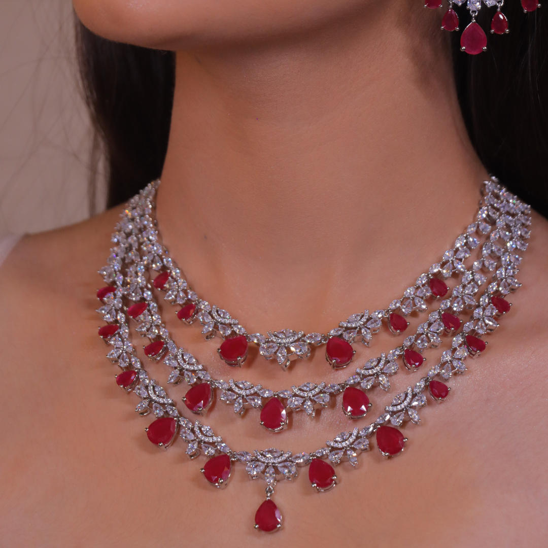 diamond and ruby earrings with necklace set for engagements cocktails receptions
