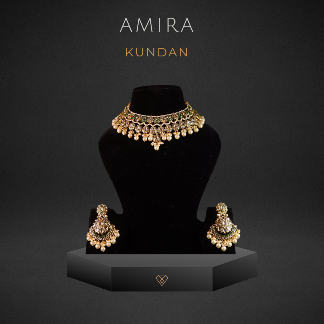 golden kundan set with golden pearls