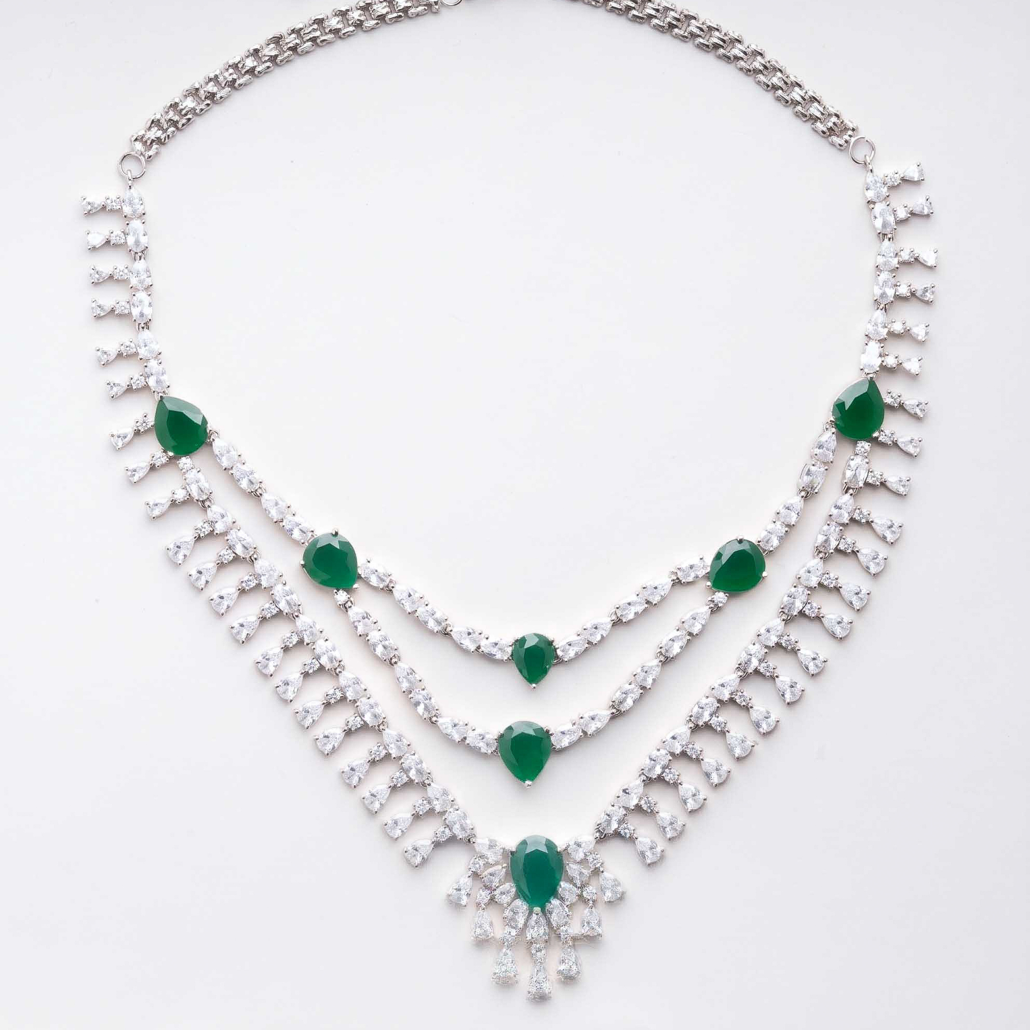 Triple String Emerald Necklace Set