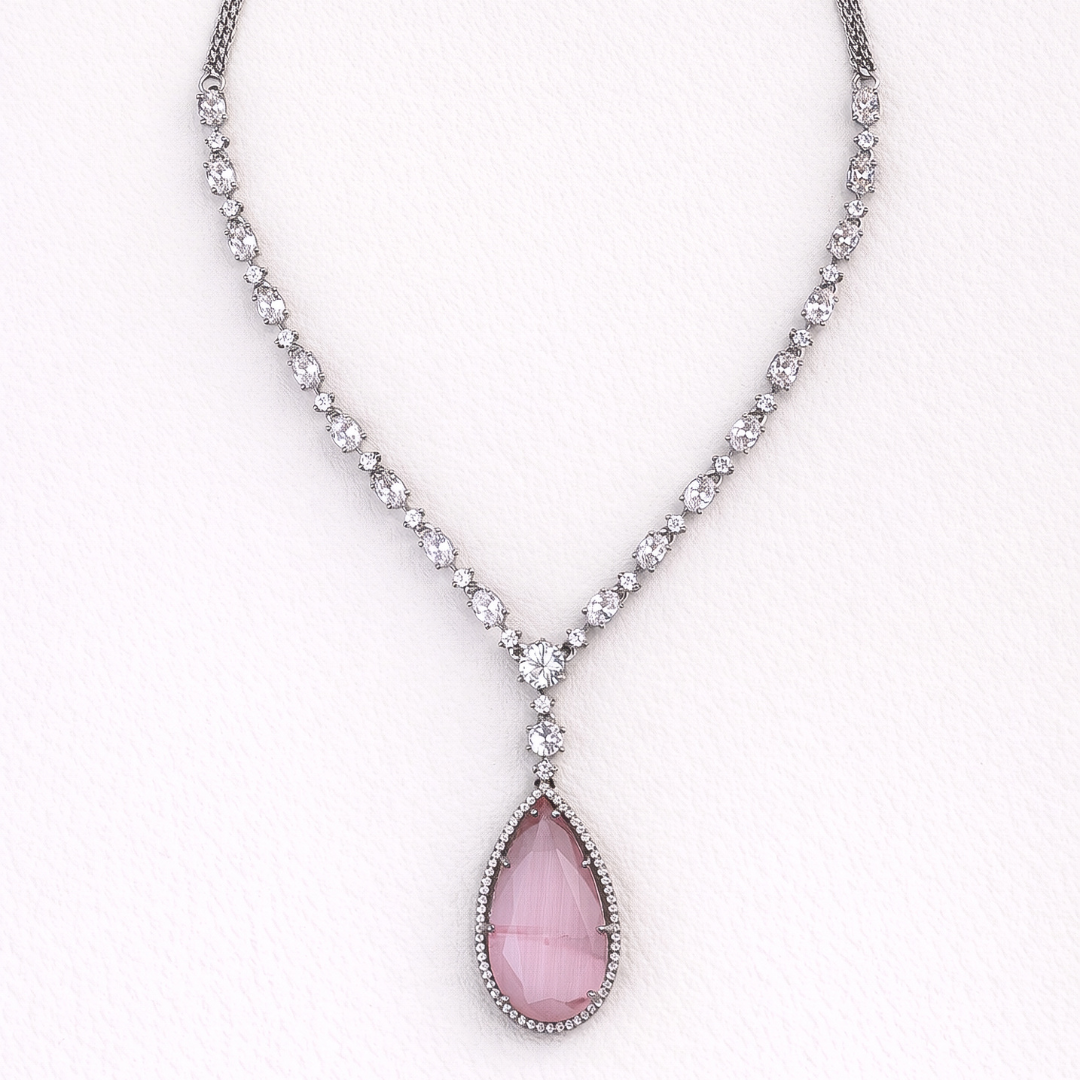 Baby Pink Drop Diamond Necklace Set