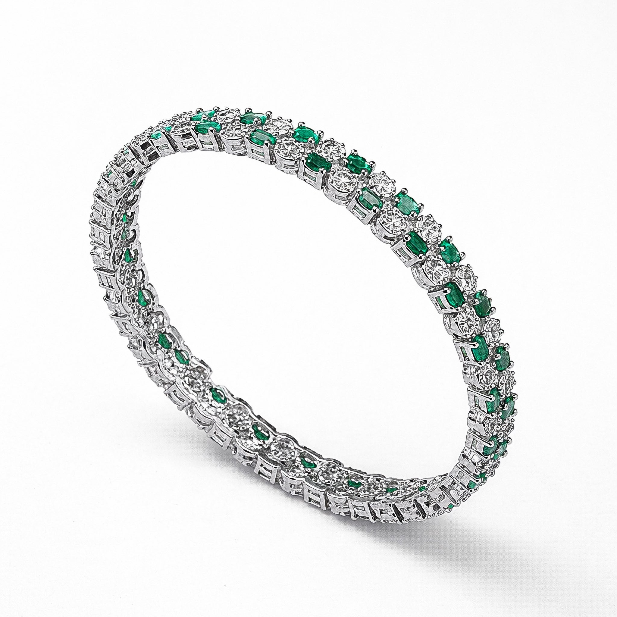 "VIENNA" Block Diamond Emerald Bangle (1 Piece)
