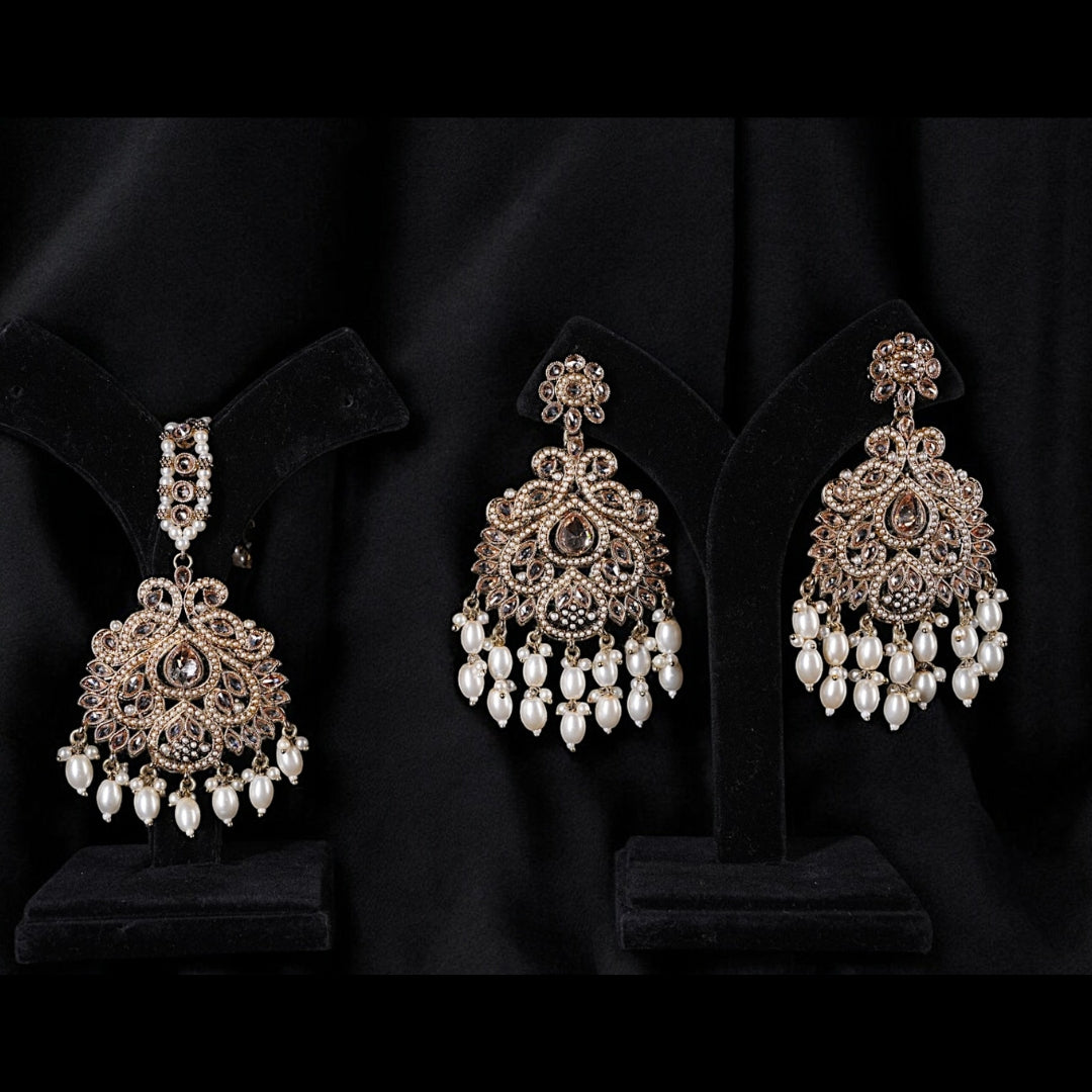"AZURA" Golden Glitz Earrings & Tikka Set
