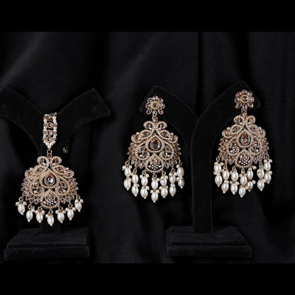 "AZURA" Golden Glitz Earrings & Tikka Set