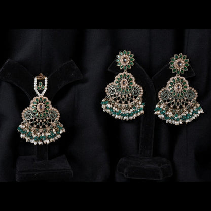 "AZURA" Peacock Green Earrings & Tikka Set