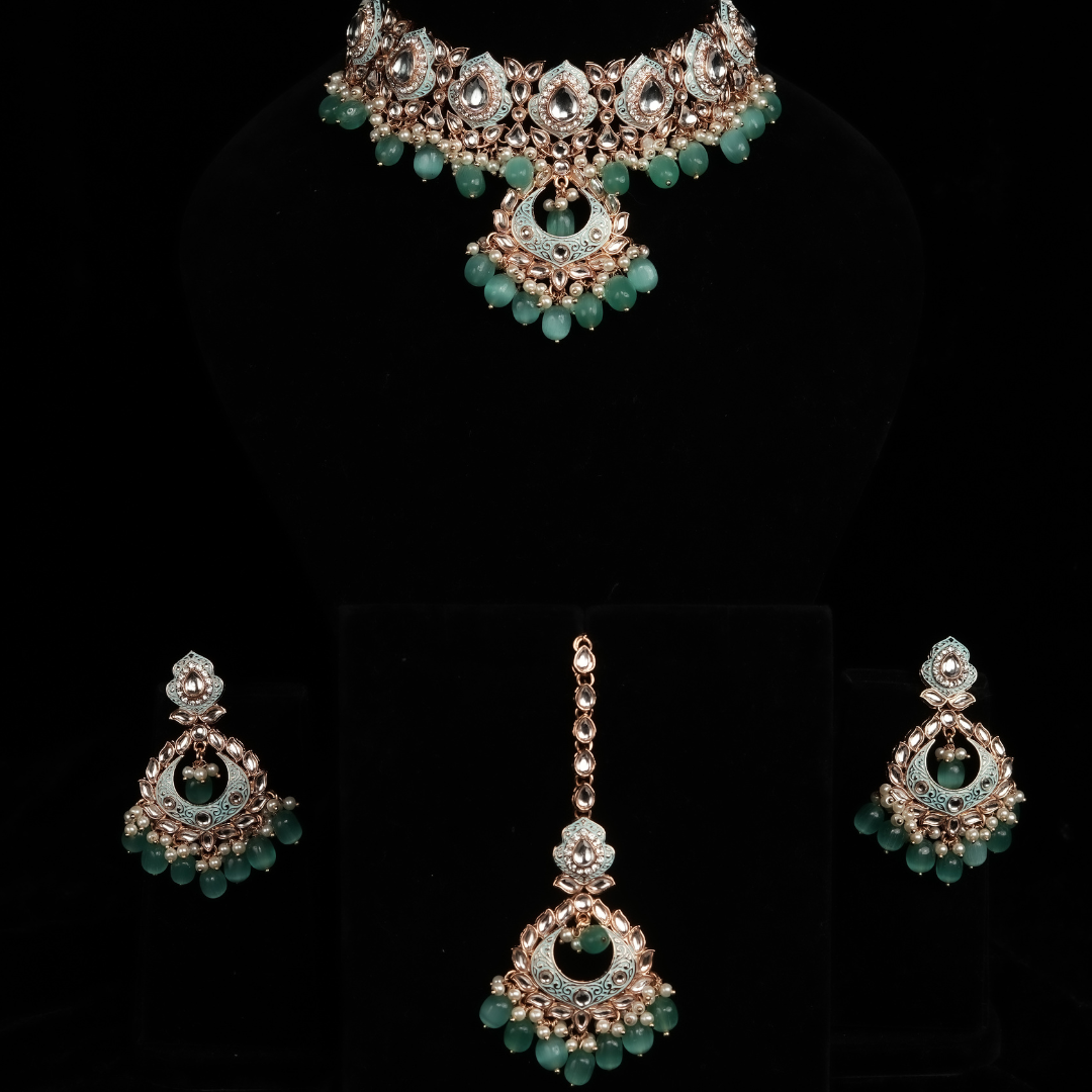 "AMIRA" Turquoise Mist Kundan Set