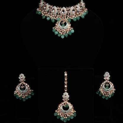 "AMIRA" Turquoise Mist Kundan Set