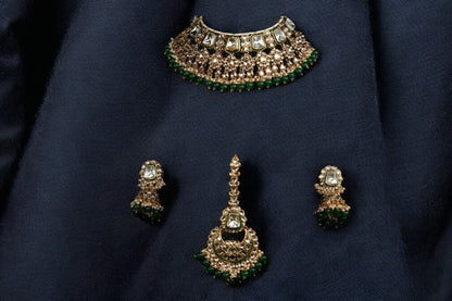 "AMIRA" Glass Green Emerald Kundan Set
