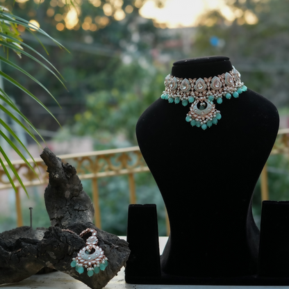 "AMIRA" Turquoise Mist Kundan Set