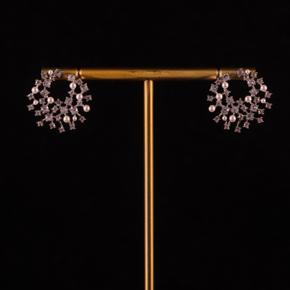 diamond snowflake earrings with tiny pearls