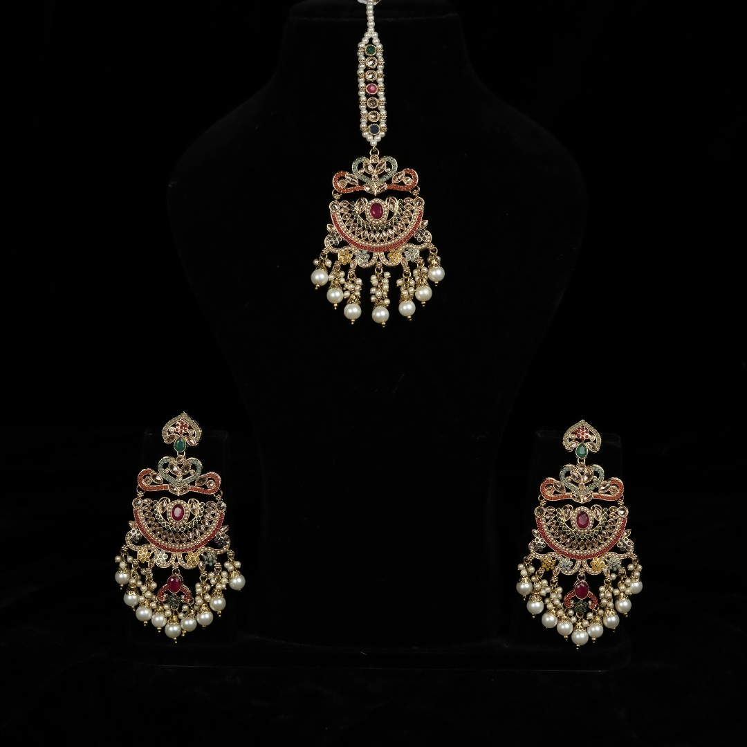 "AZURA" Rangoli Earrings Tikka Set