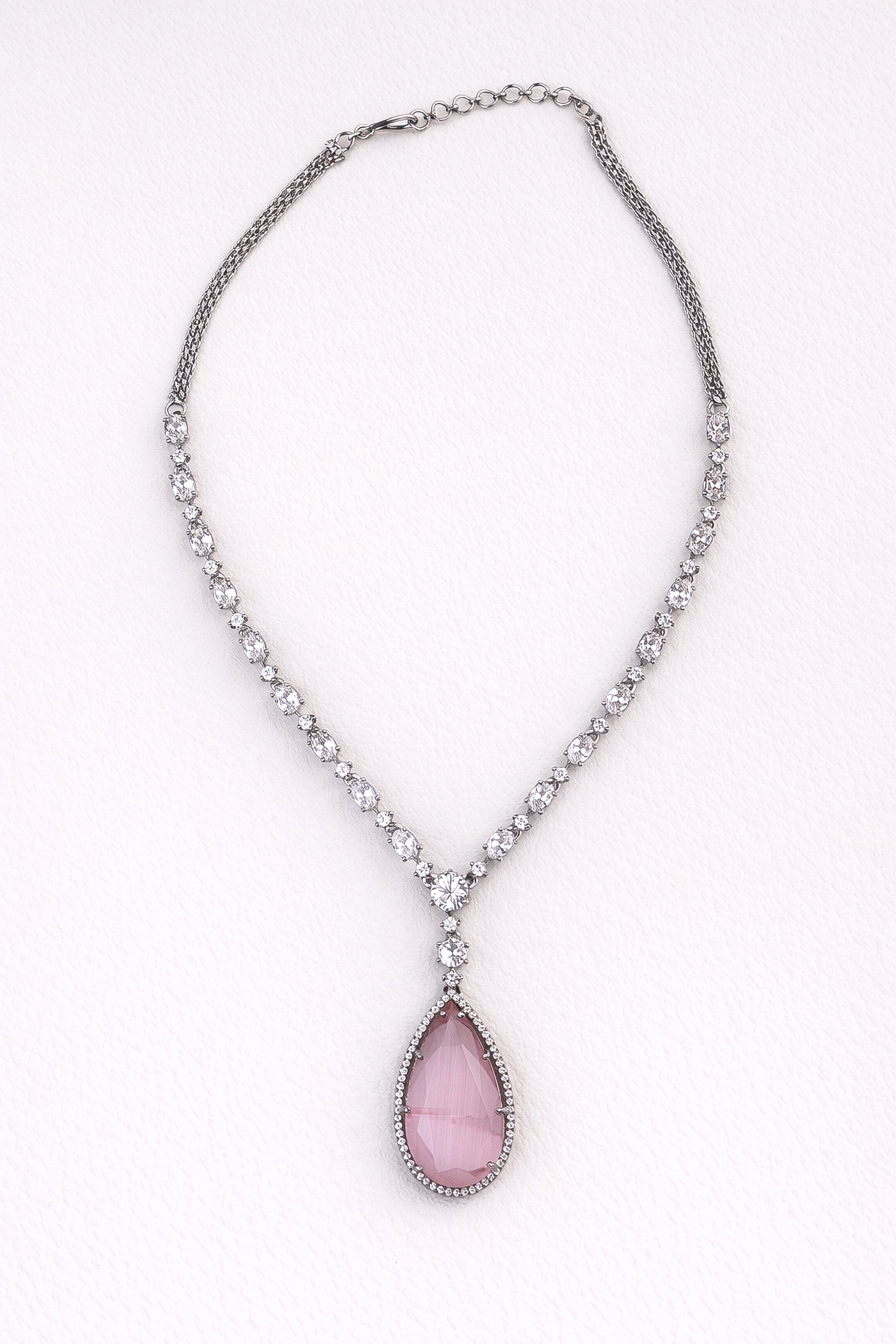 "DMONDE" Baby Pink Drop Diamond Necklace Set