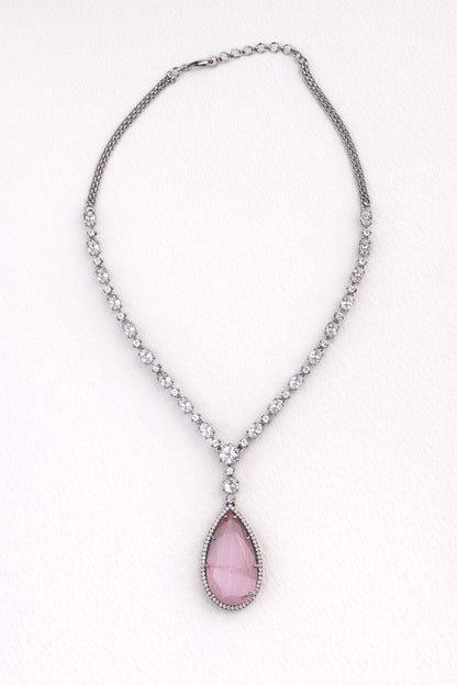 "DMONDE" Baby Pink Drop Diamond Necklace Set