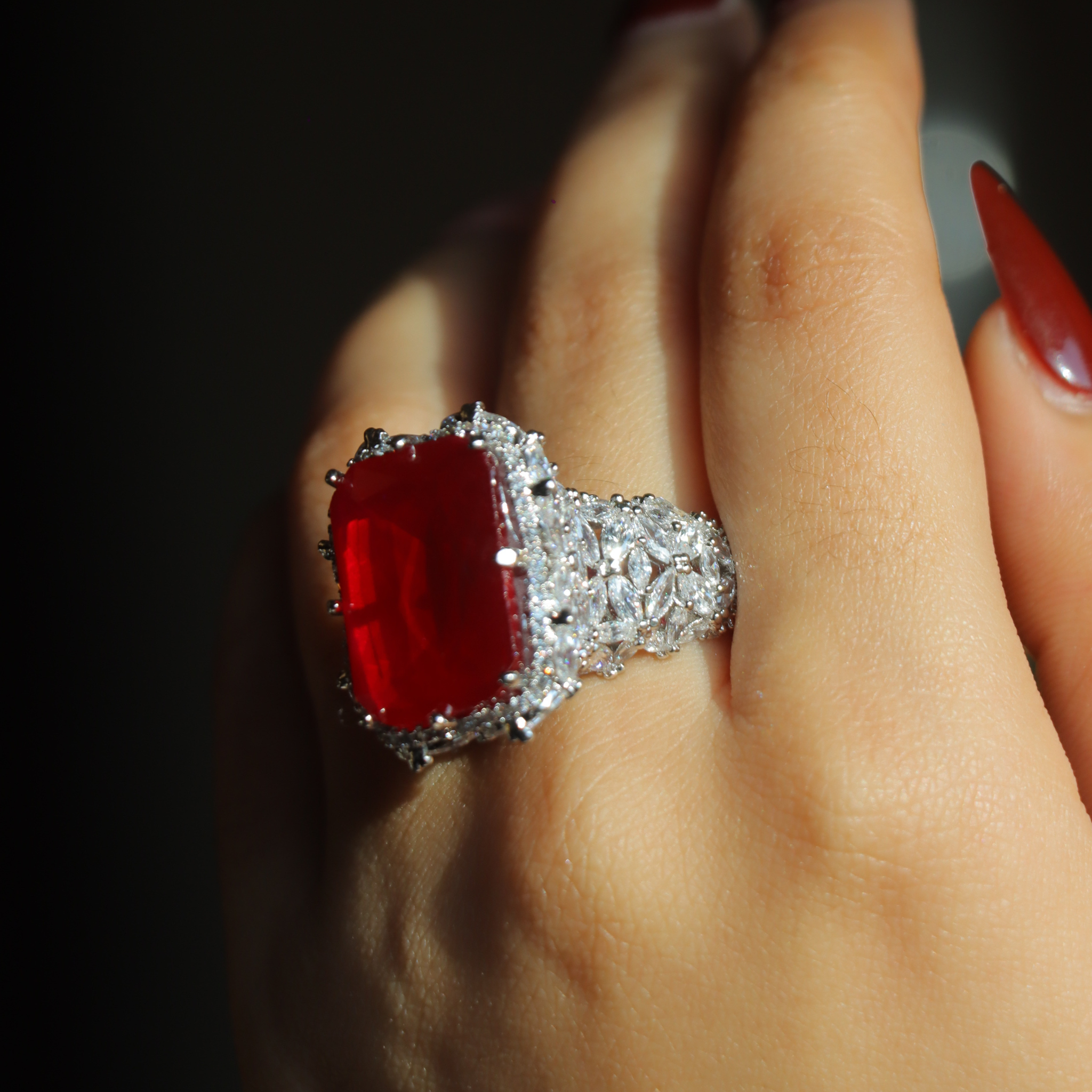 "VIENNA" Diamond Frost Ruby Ring
