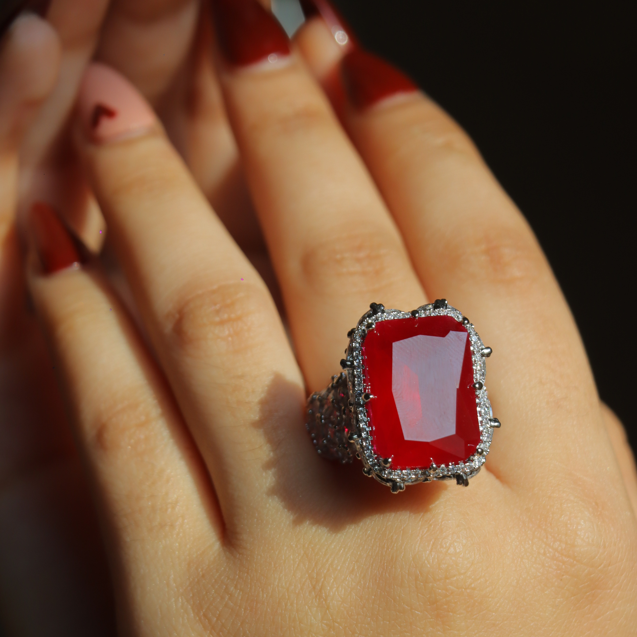 "VIENNA" Diamond Frost Ruby Ring
