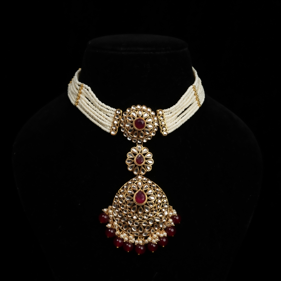 "AZURA" Ruby Red Pearl Matha Patti