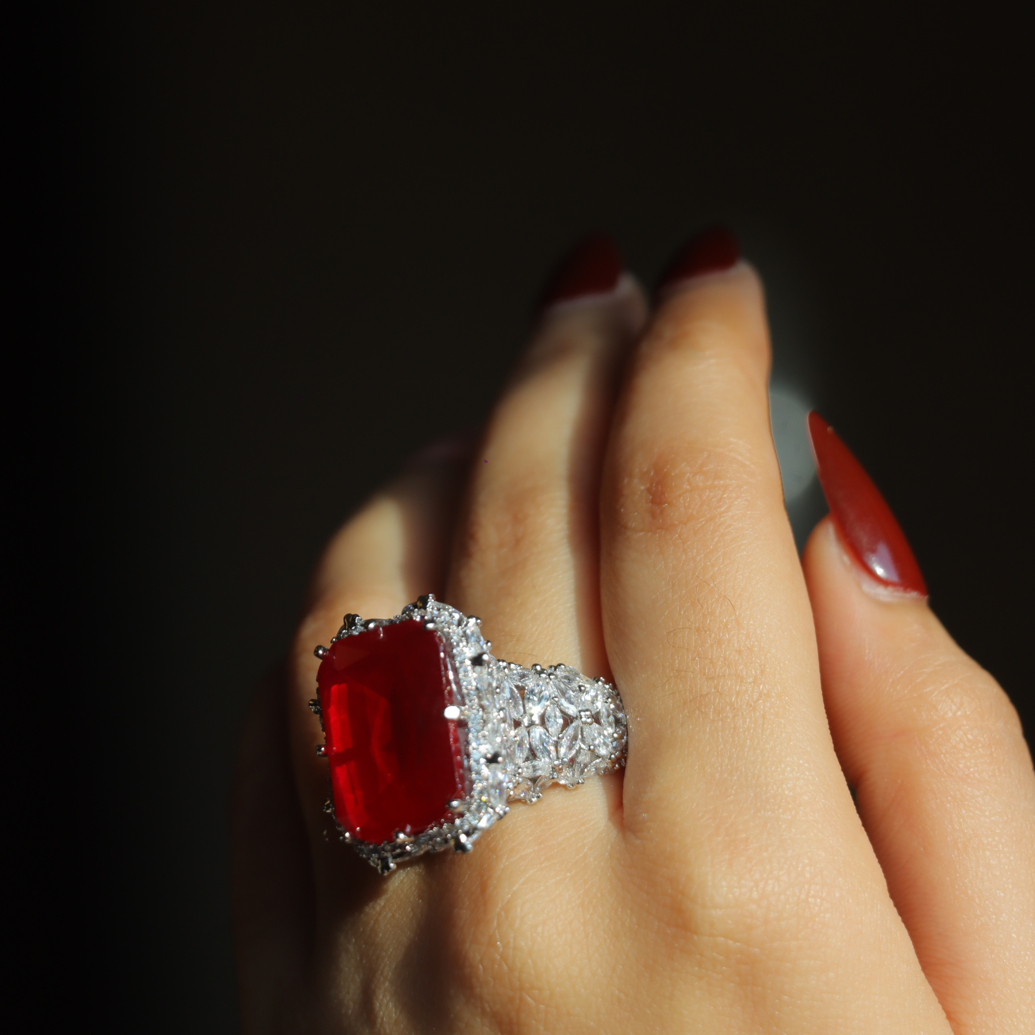 "VIENNA" Diamond Frost Ruby Ring