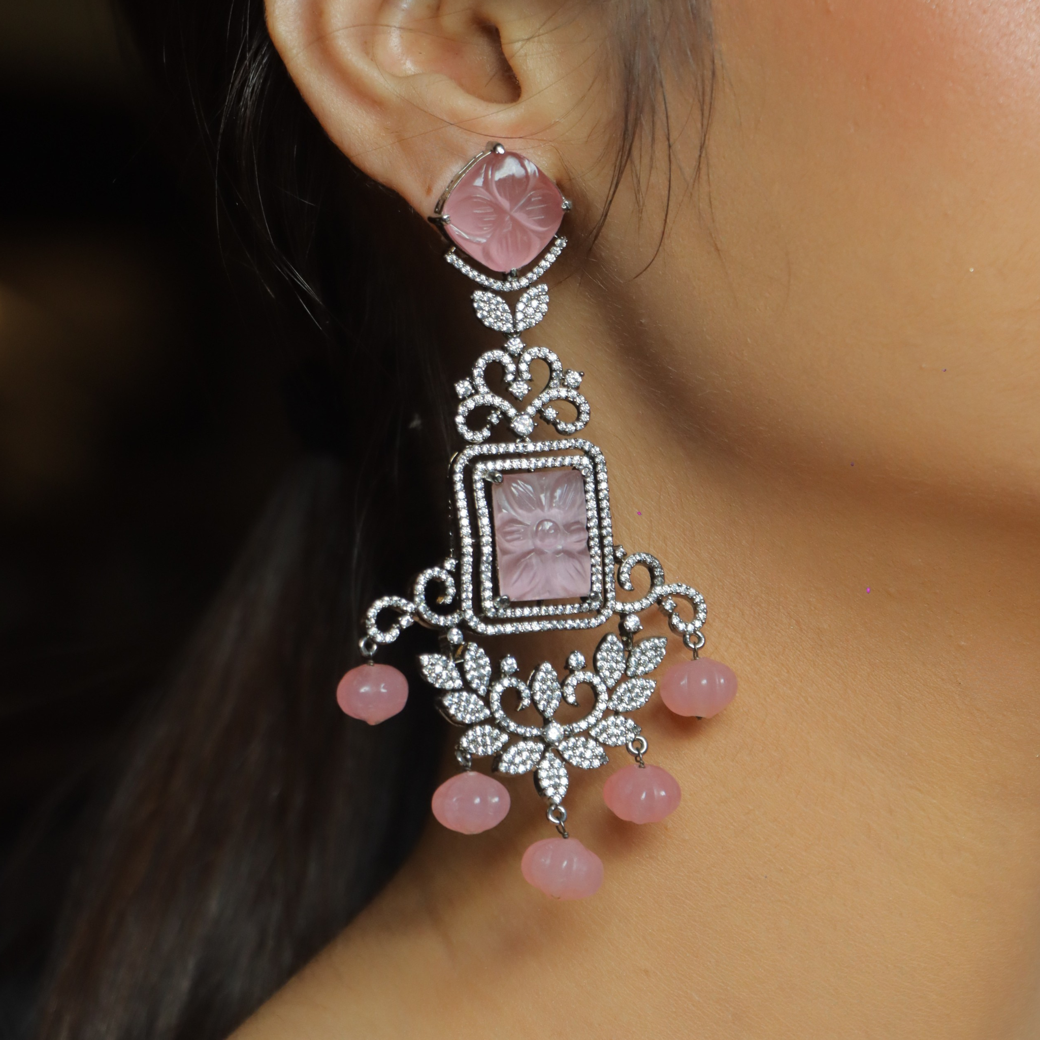 "AMARA" Pink Chandelier Earrings