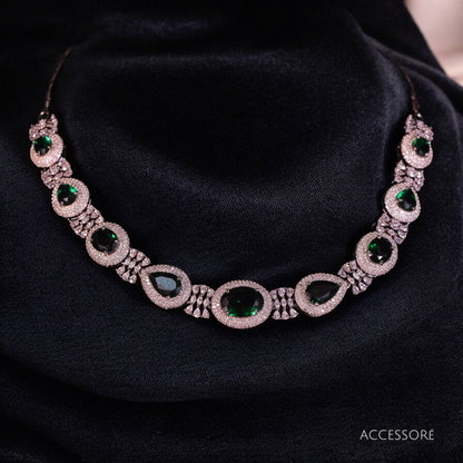 "DMONDE" Oval'd Green Diamond Look Necklace Set