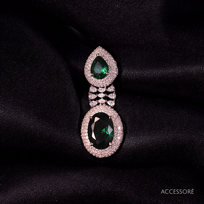 "DMONDE" Oval'd Green Diamond Look Necklace Set