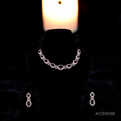 "DMONDE" Oval'd Green Diamond Look Necklace Set