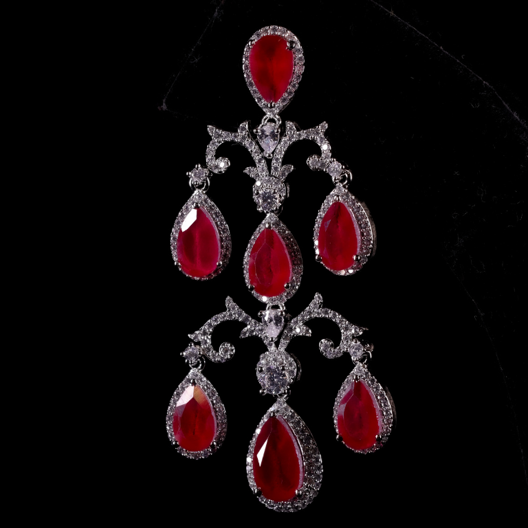 Diamond and pink ruby gemstone earrings