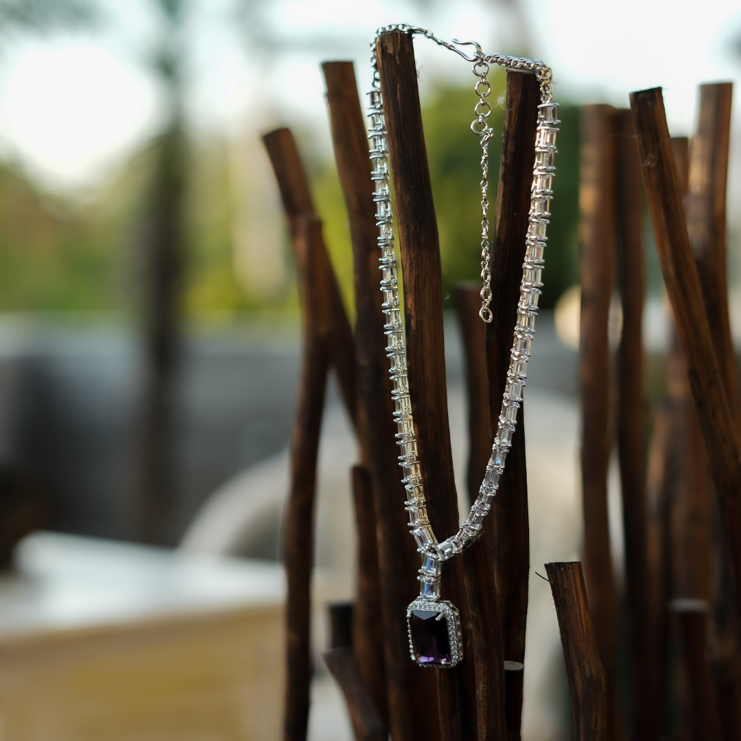 "DMONDE" Plum Violet Diamond Look Necklace Set