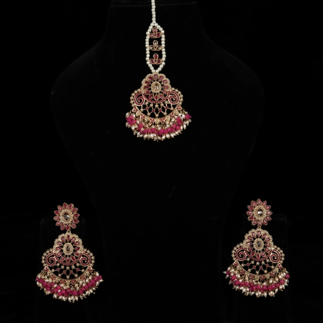 "AZURA" Bronzed Pink Earrings Tikka Set