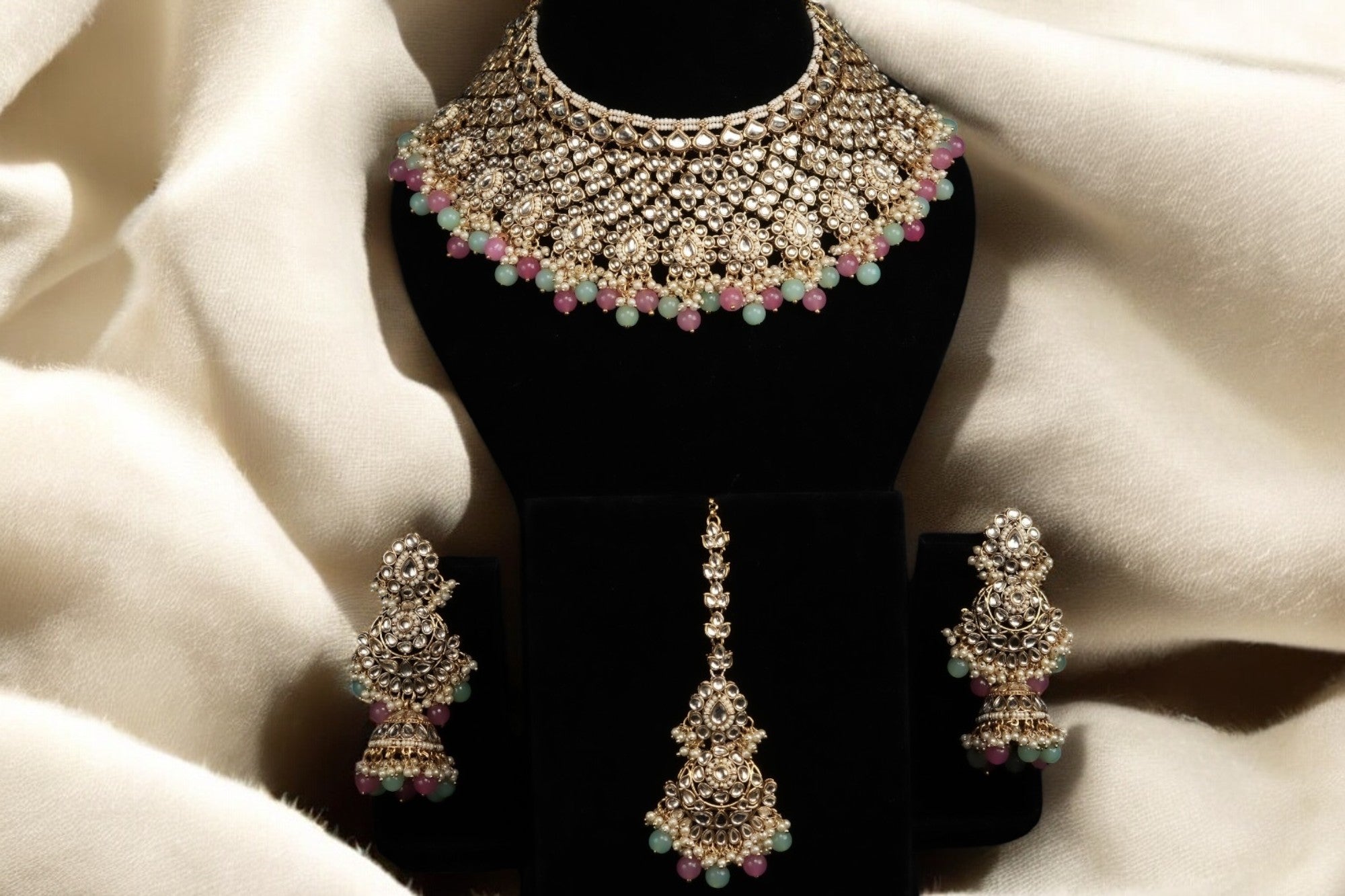 "AMIRA" Aqua Mist Kundan Necklace Set