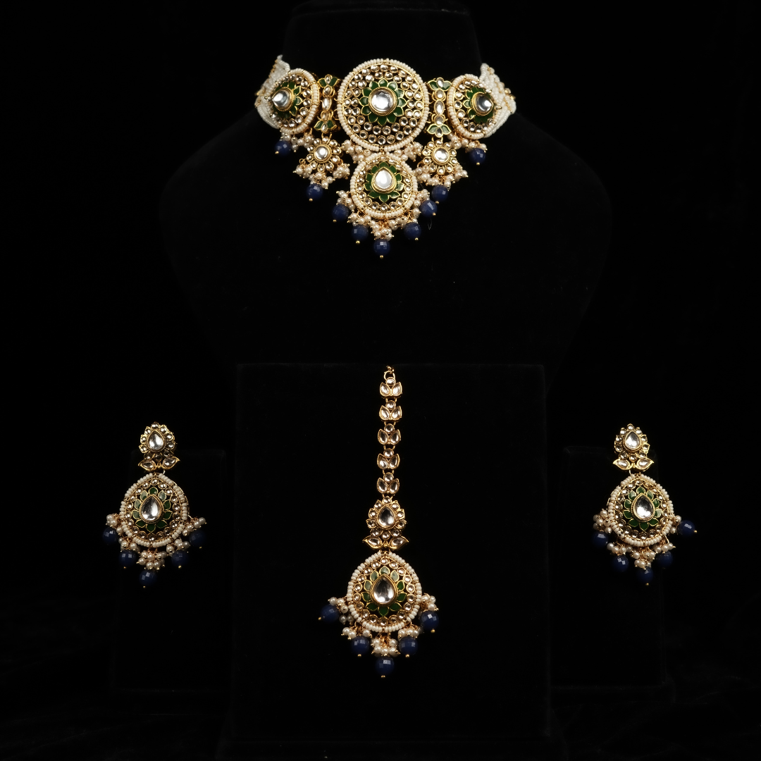 "AMIRA" Berry Blue Kundan Choker Set
