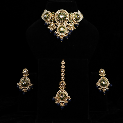 "AMIRA" Berry Blue Kundan Choker Set