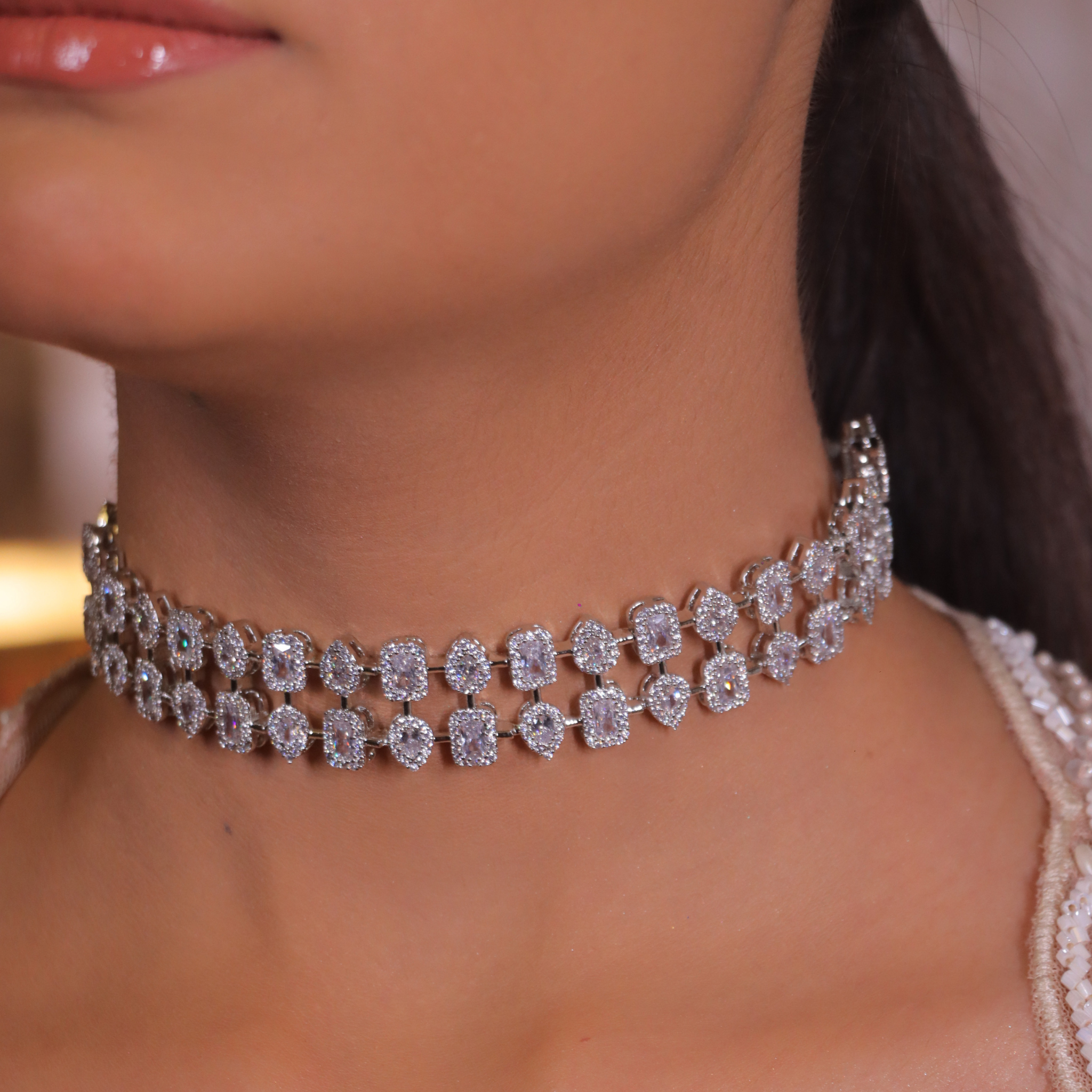"DMONDE" Double String Diamond Necklace Set