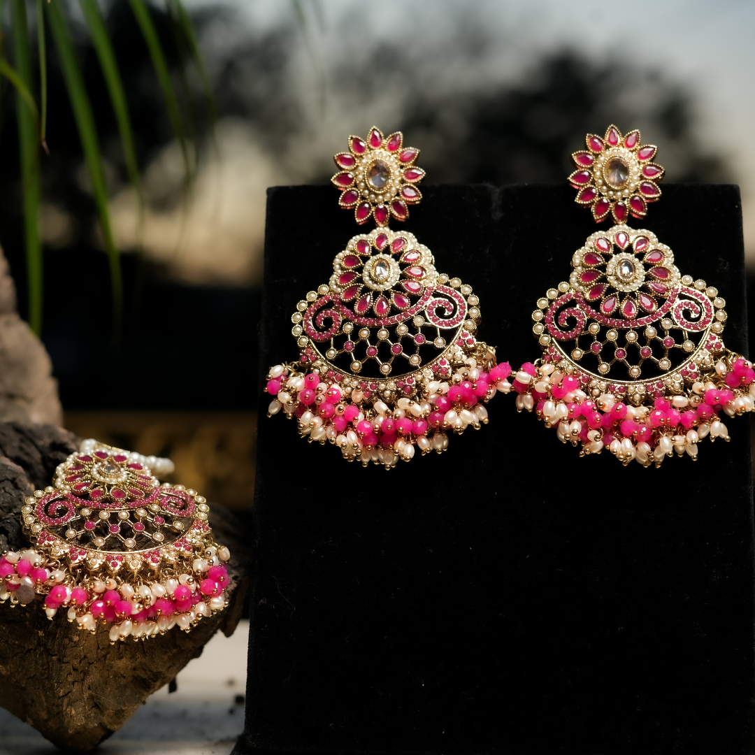 "AZURA" Bronzed Pink Earrings Tikka Set