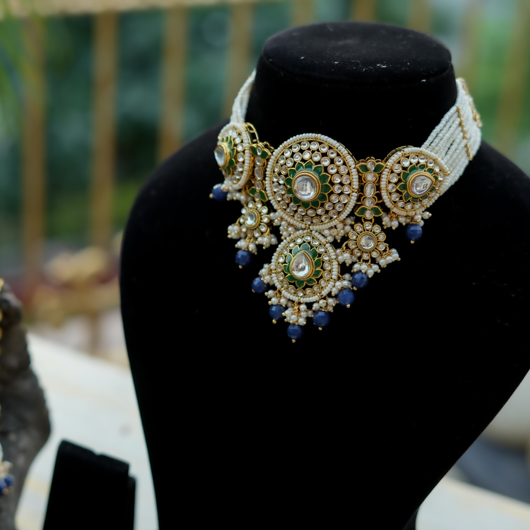 "AMIRA" Berry Blue Kundan Choker Set