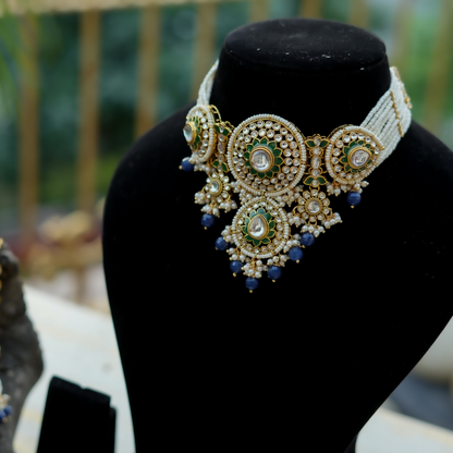 "AMIRA" Berry Blue Kundan Choker Set