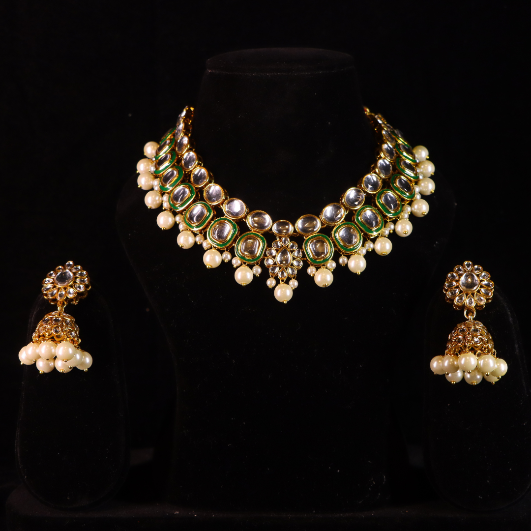 "AMIRA" Mirror Pearl Kundan Set