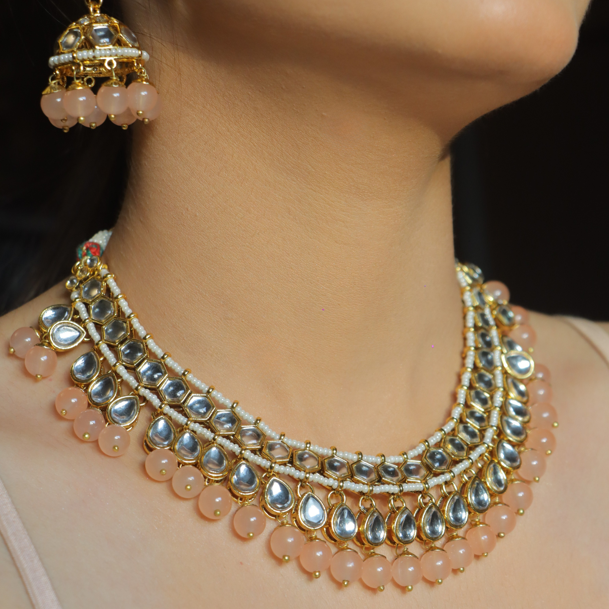 "AMIRA" Muave Pink Kundan Set