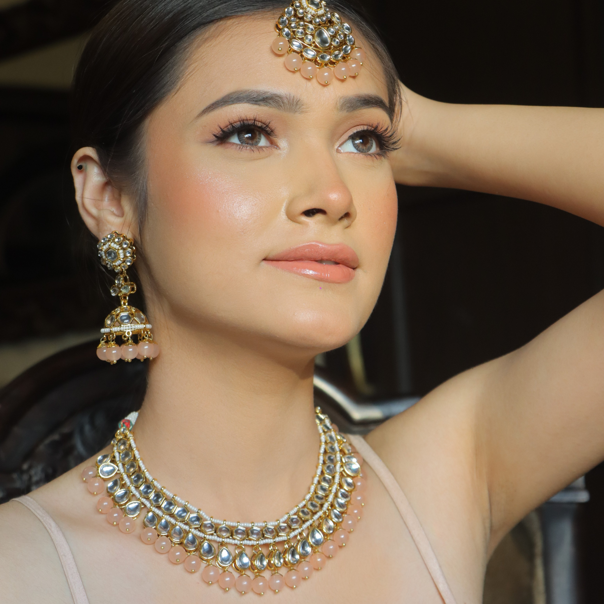 "AMIRA" Muave Pink Kundan Set