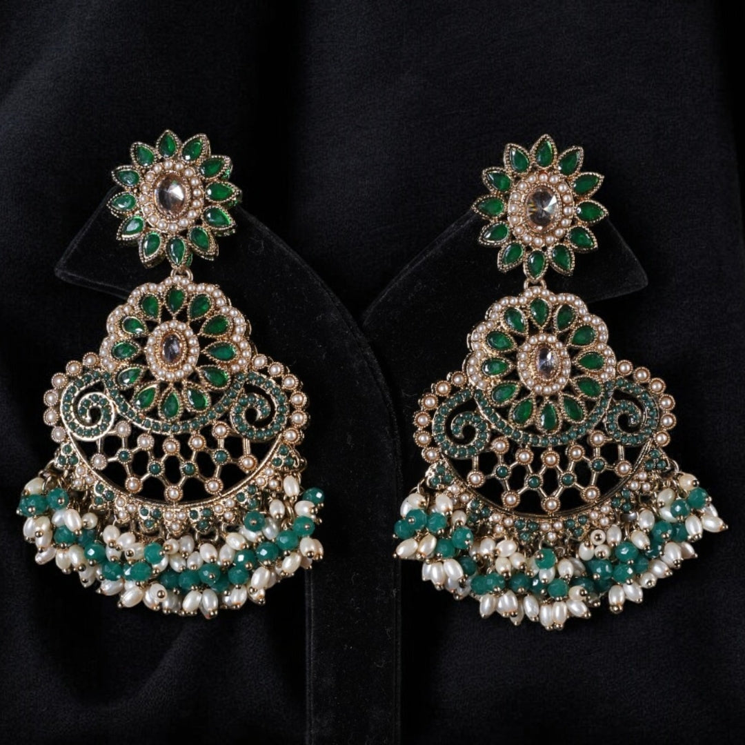 "AZURA" Peacock Green Earrings & Tikka Set