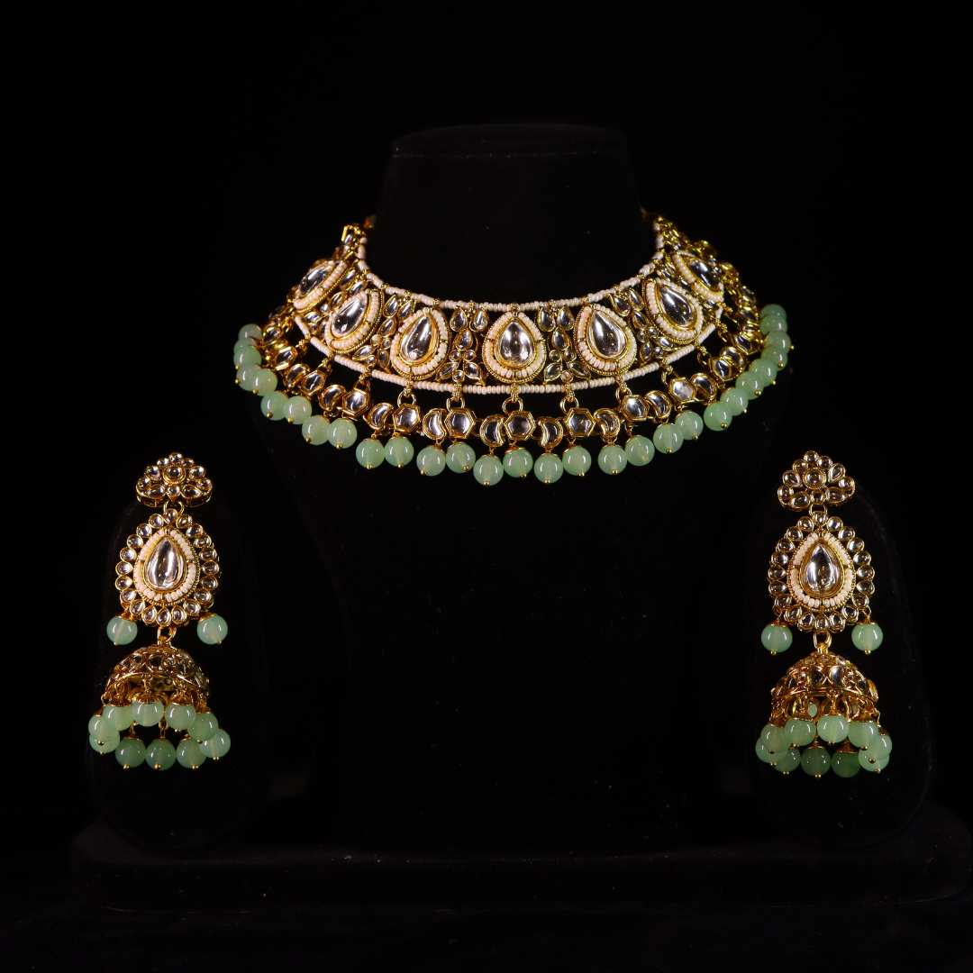 "AMIRA" Sea Green Kundan Necklace Set