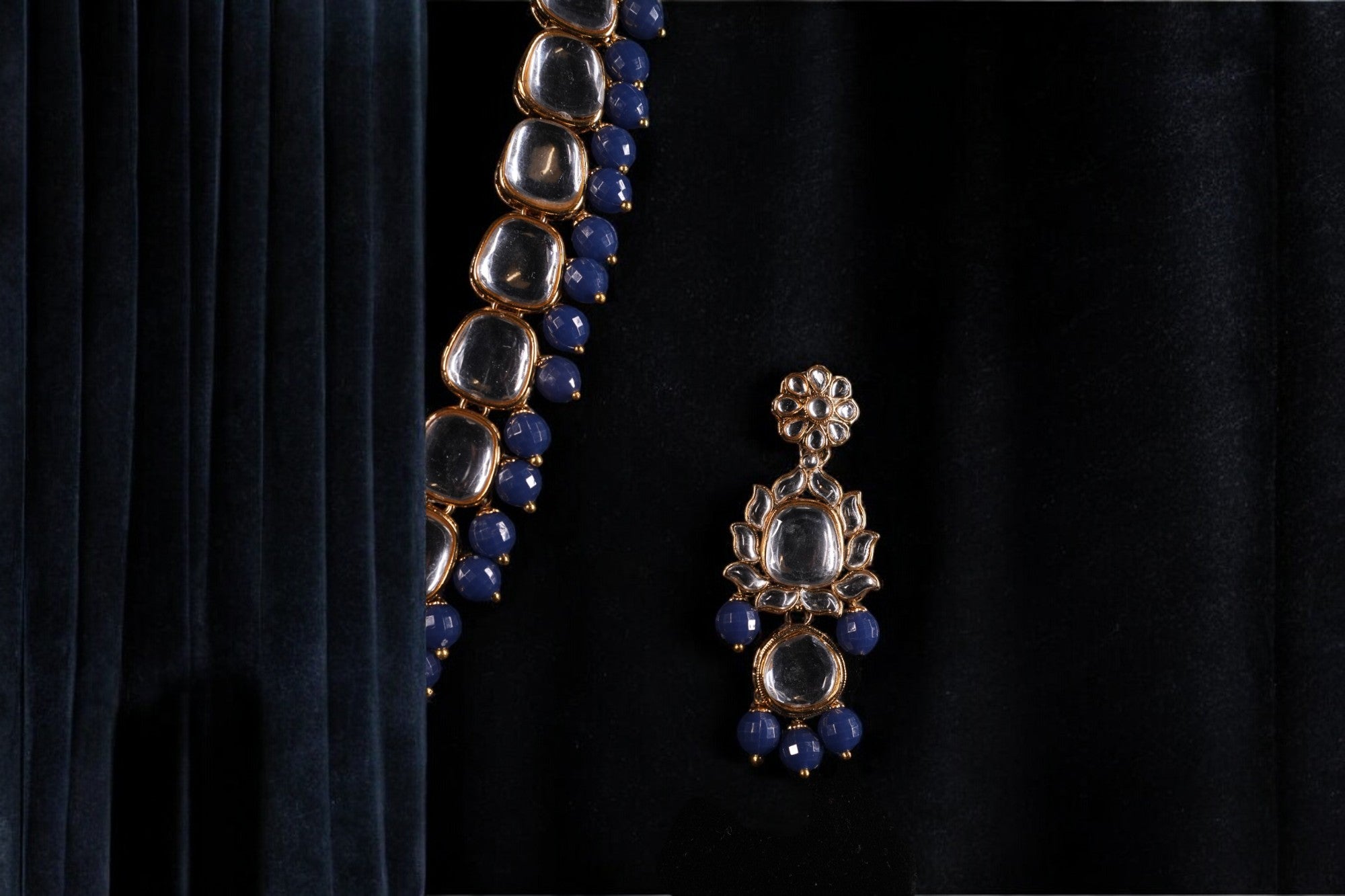 "AMIRA" Berry Blue Single Kundan Set