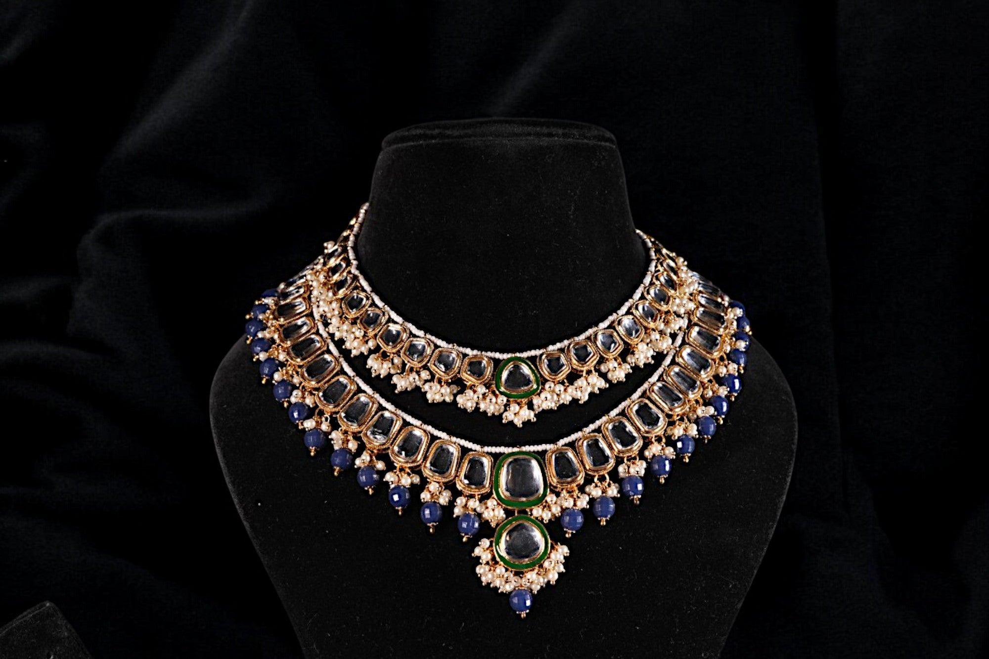 "AMIRA" Berry Blue Double Kundan Set